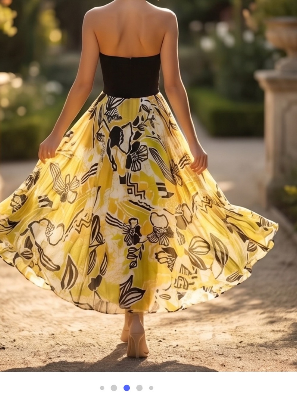Vintage Yellow and Black Floral Maxi Skirt